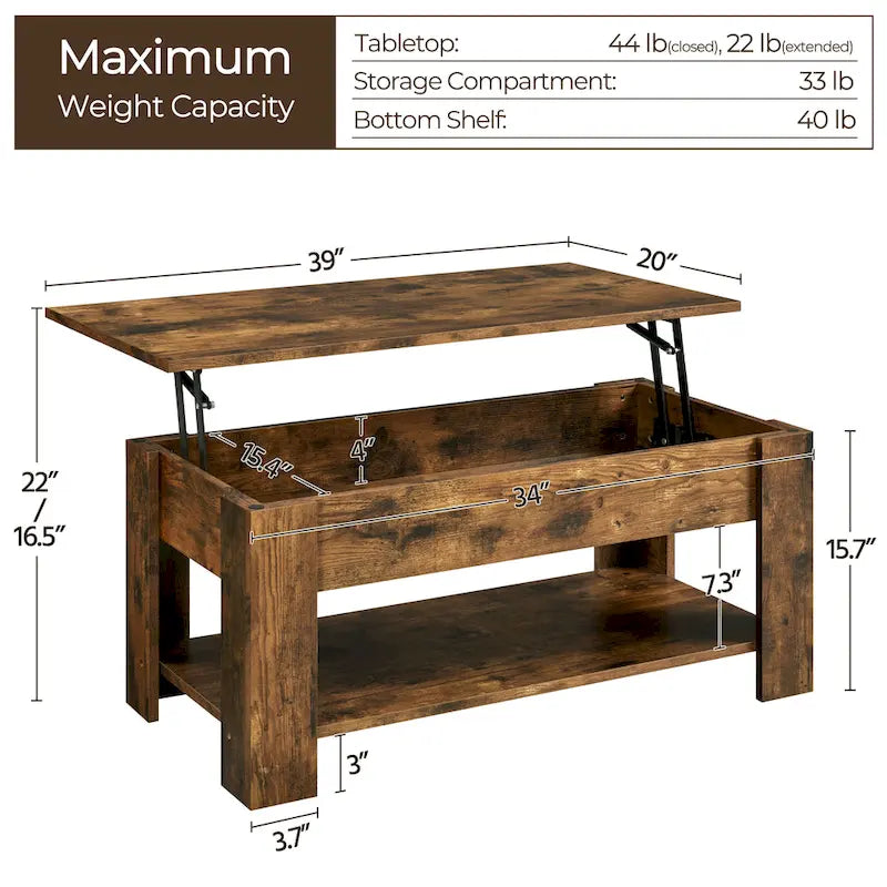 Table basse relevable avec étagère pour salon