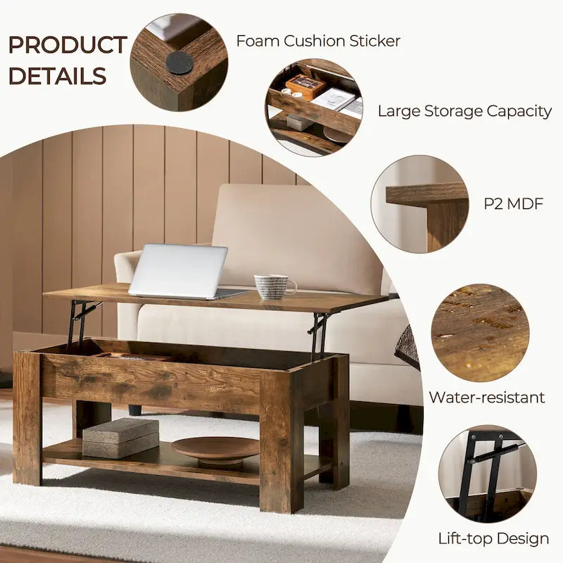 Table basse relevable avec étagère pour salon
