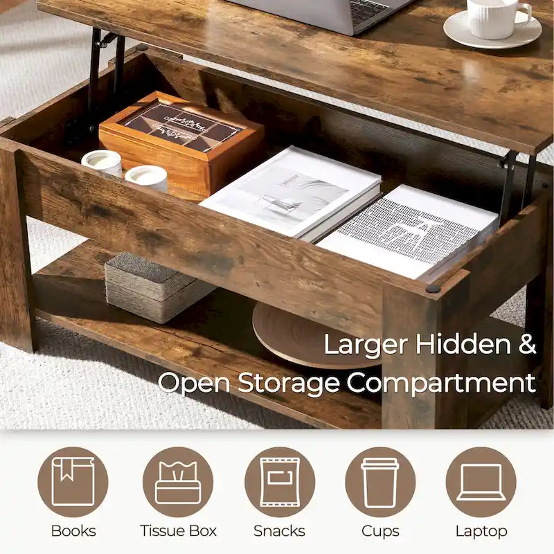 Table basse relevable avec étagère pour salon