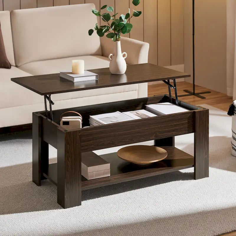 Table basse relevable avec étagère pour salon
