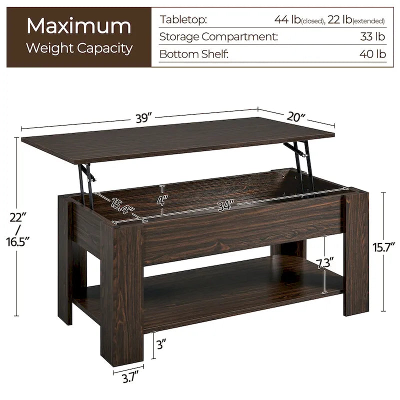 Table basse relevable avec étagère pour salon