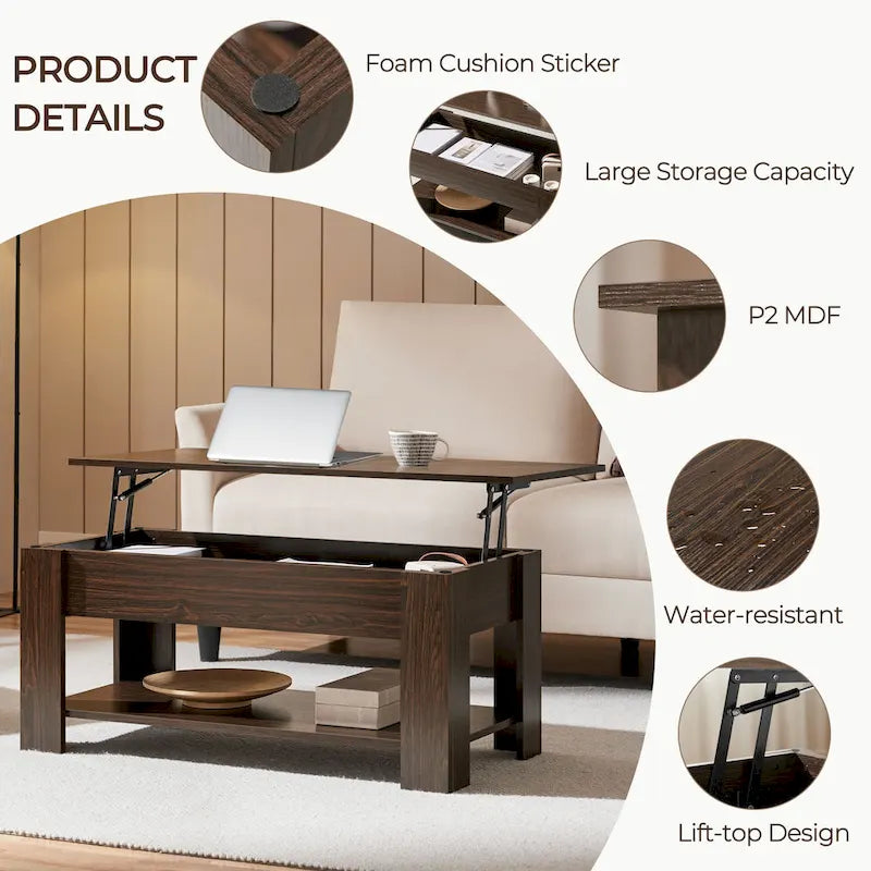 Table basse relevable avec étagère pour salon