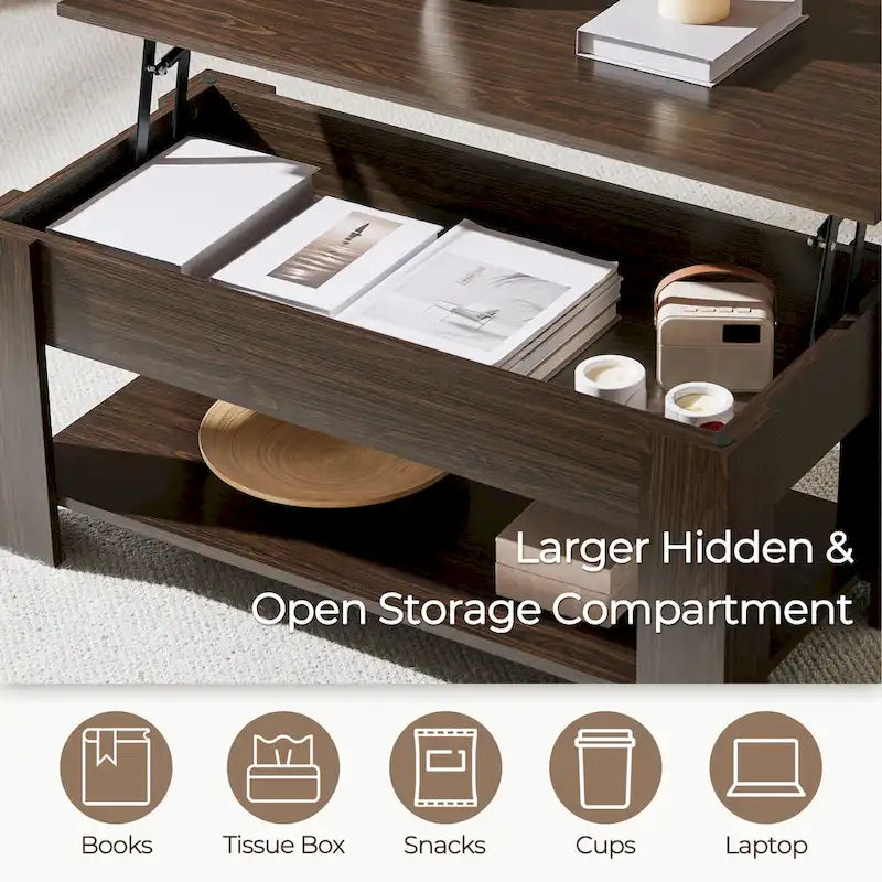 Table basse relevable avec étagère pour salon
