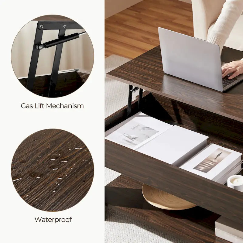 Table basse relevable avec étagère pour salon