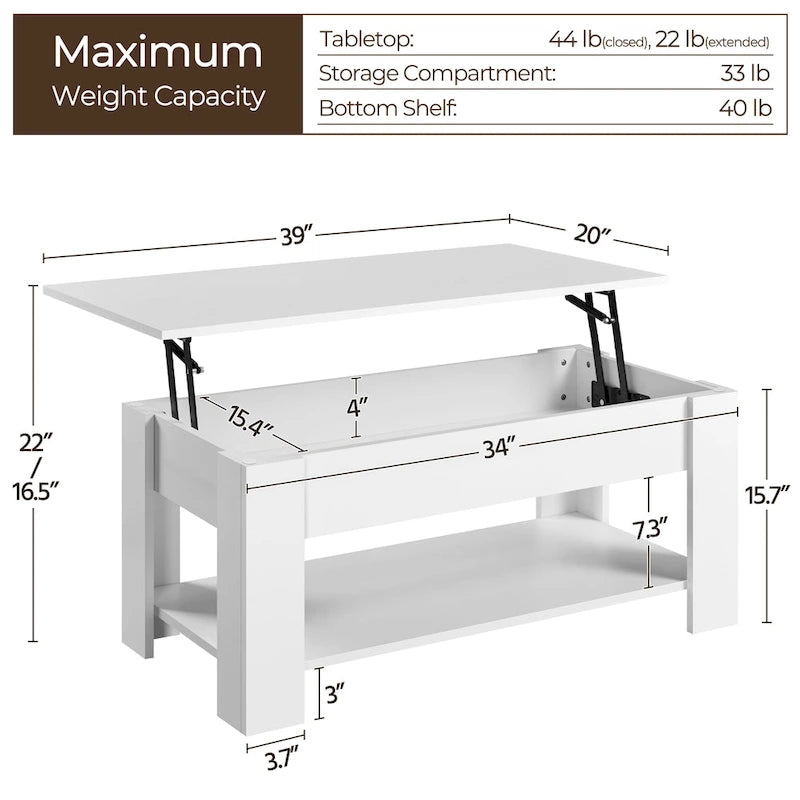 Table basse relevable avec étagère pour salon