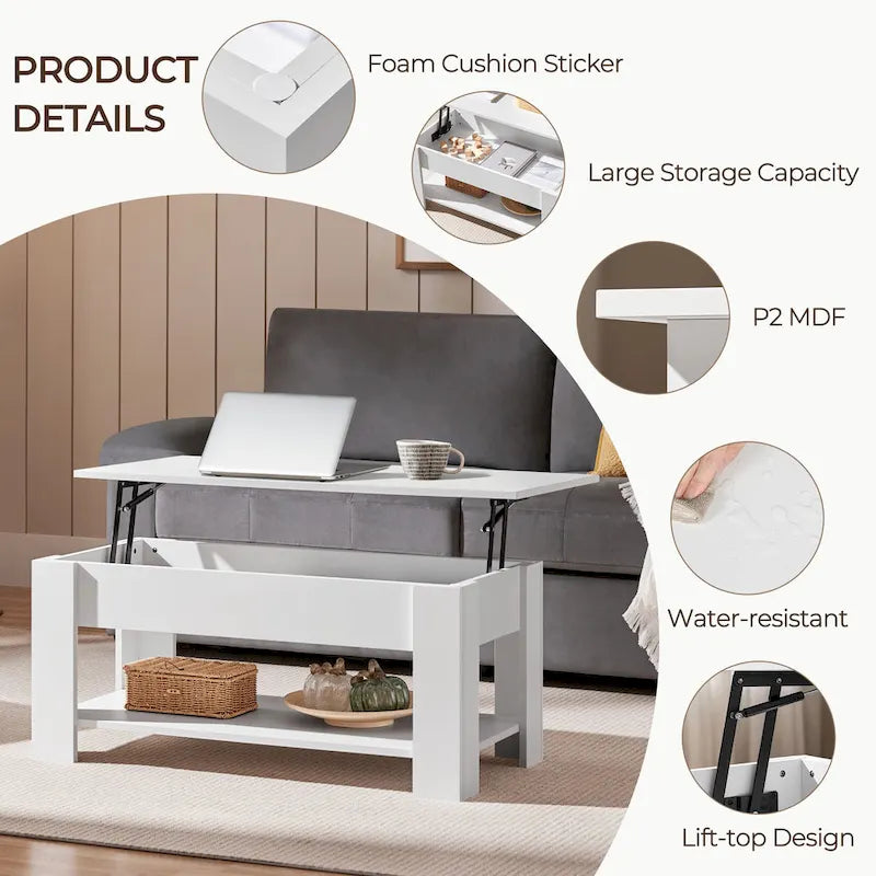 Table basse relevable avec étagère pour salon
