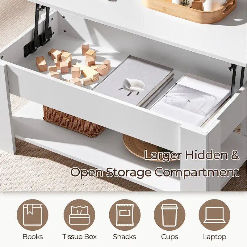Table basse relevable avec étagère pour salon