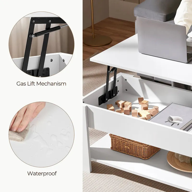 Table basse relevable avec étagère pour salon