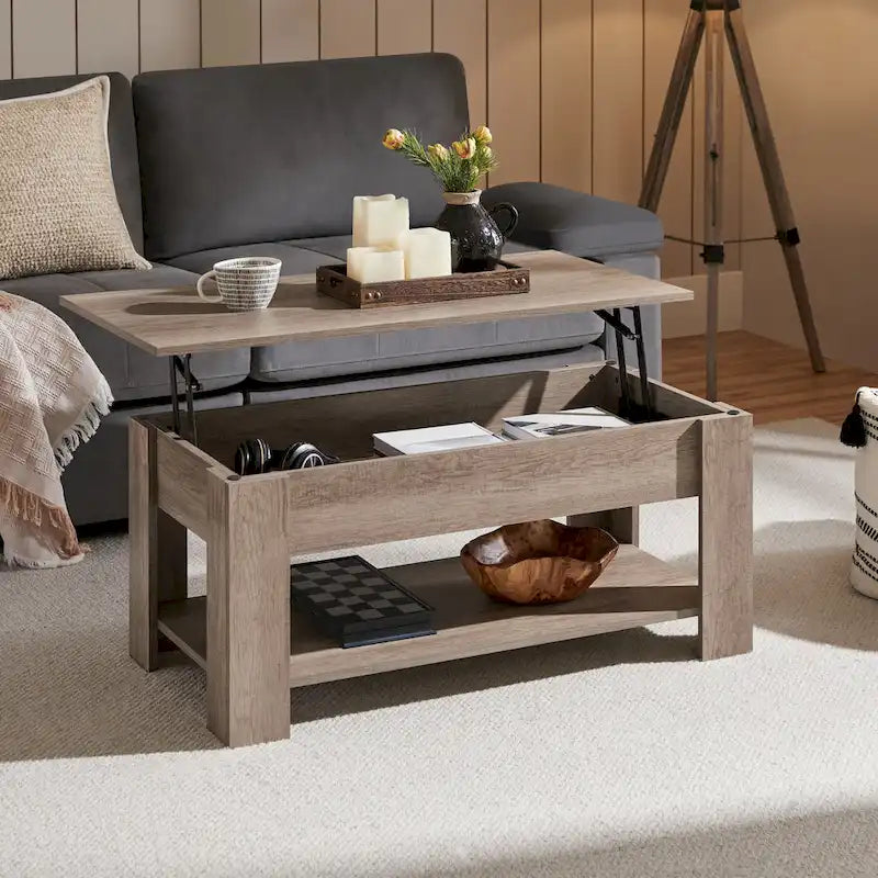 Table basse relevable avec étagère pour salon