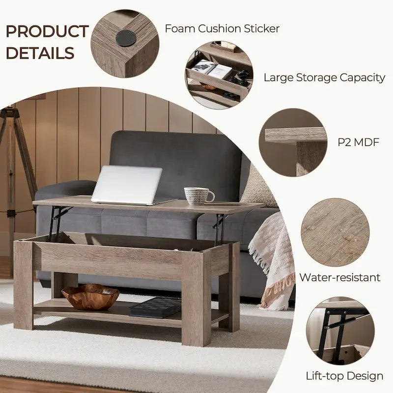 Table basse relevable avec étagère pour salon