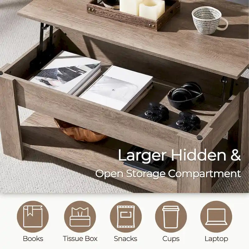 Table basse relevable avec étagère pour salon