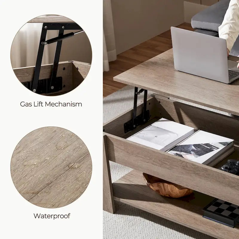 Table basse relevable avec étagère pour salon