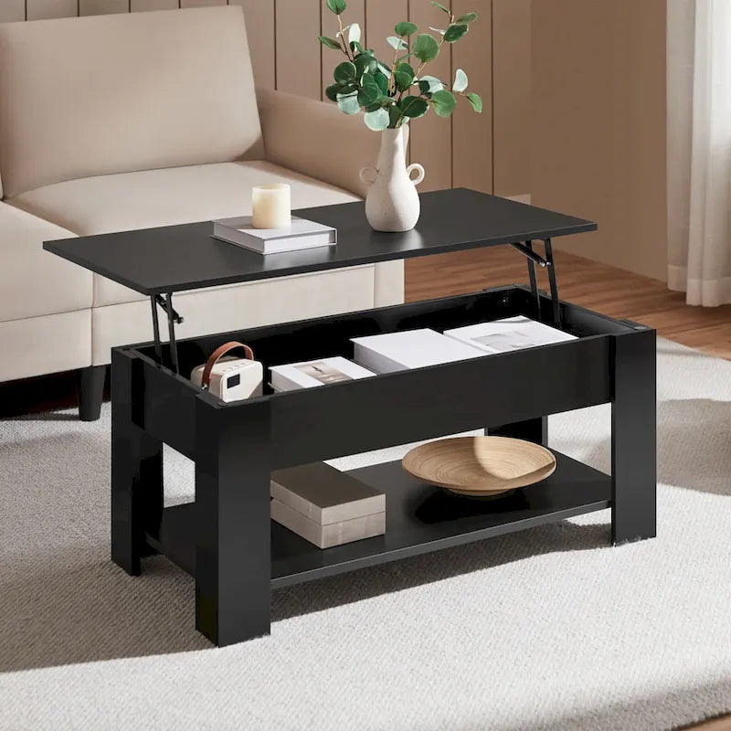 Table basse relevable avec étagère pour salon
