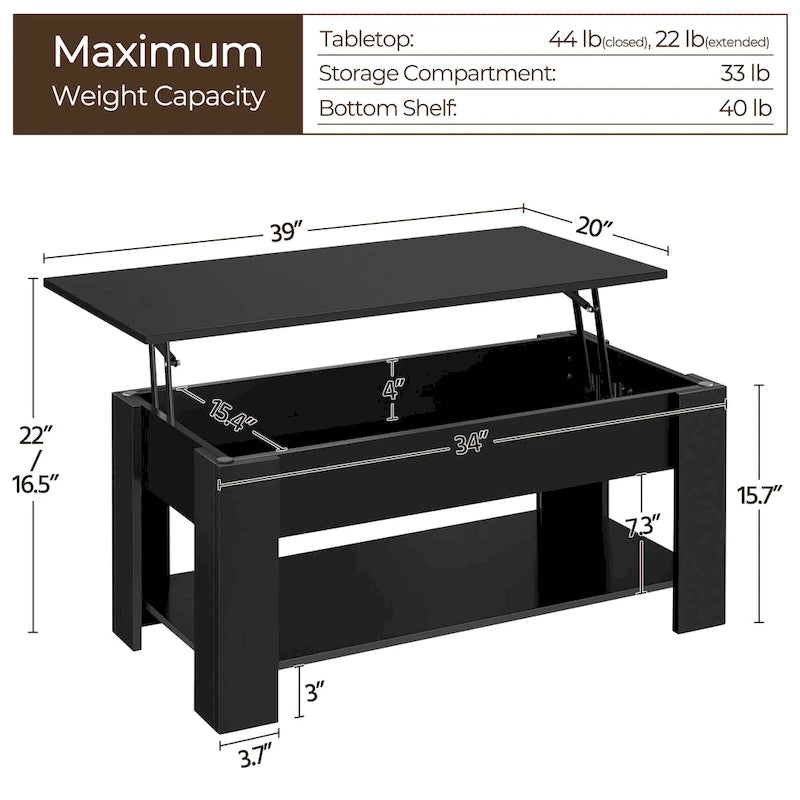 Table basse relevable avec étagère pour salon