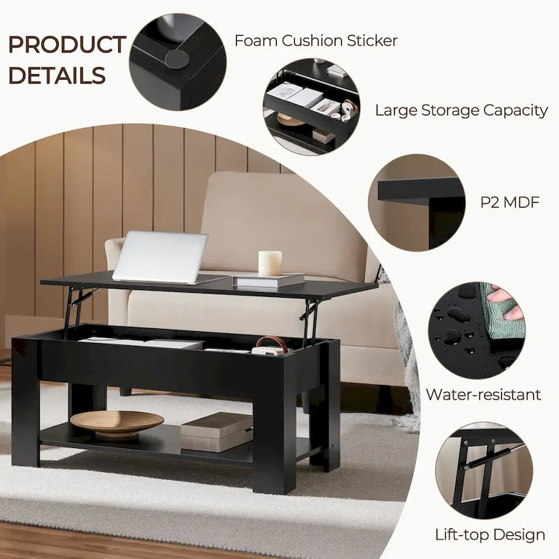Table basse relevable avec étagère pour salon