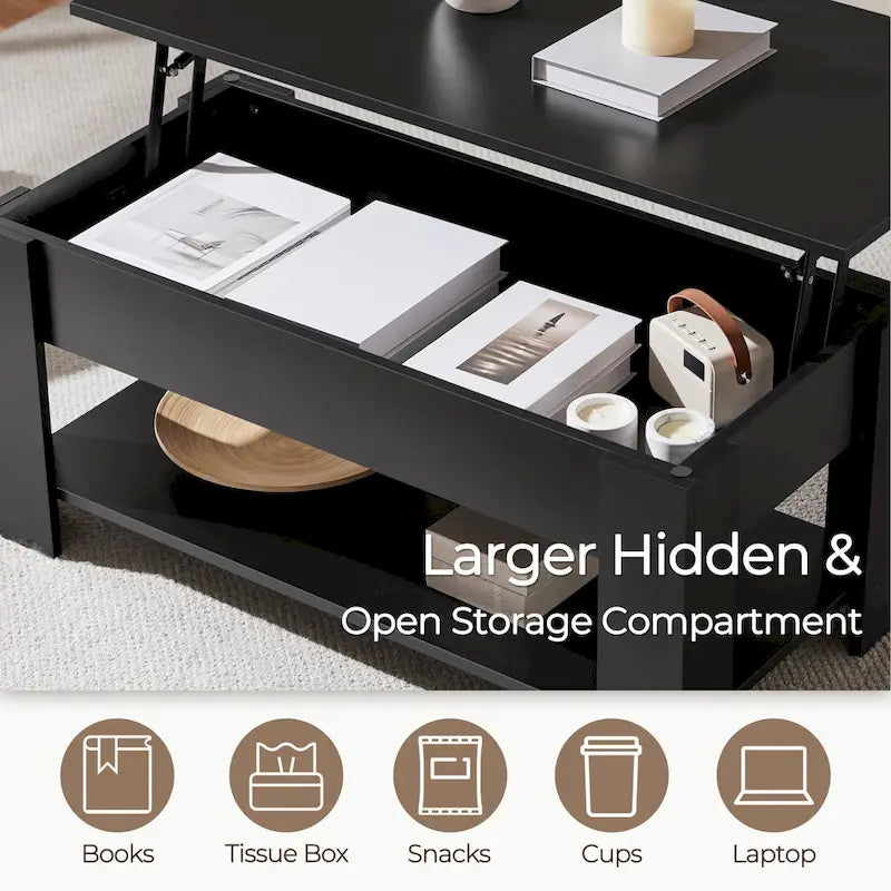 Table basse relevable avec étagère pour salon