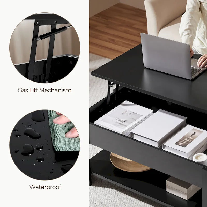Table basse relevable avec étagère pour salon