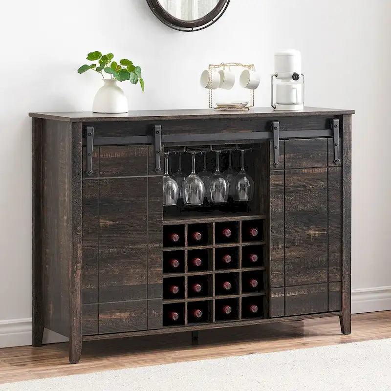 Buffet bahut de bar à vin de ferme avec casier à vin pour 16 bouteilles