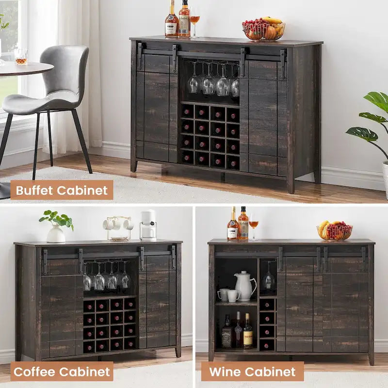 Buffet bahut de bar à vin de ferme avec casier à vin pour 16 bouteilles