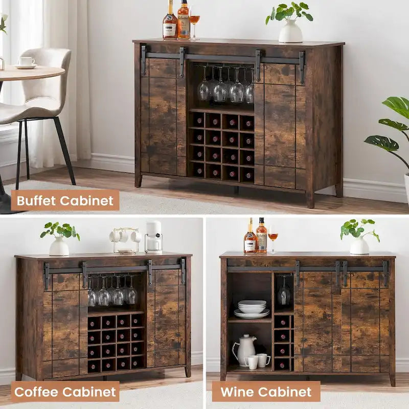 Buffet bahut de bar à vin de ferme avec casier à vin pour 16 bouteilles