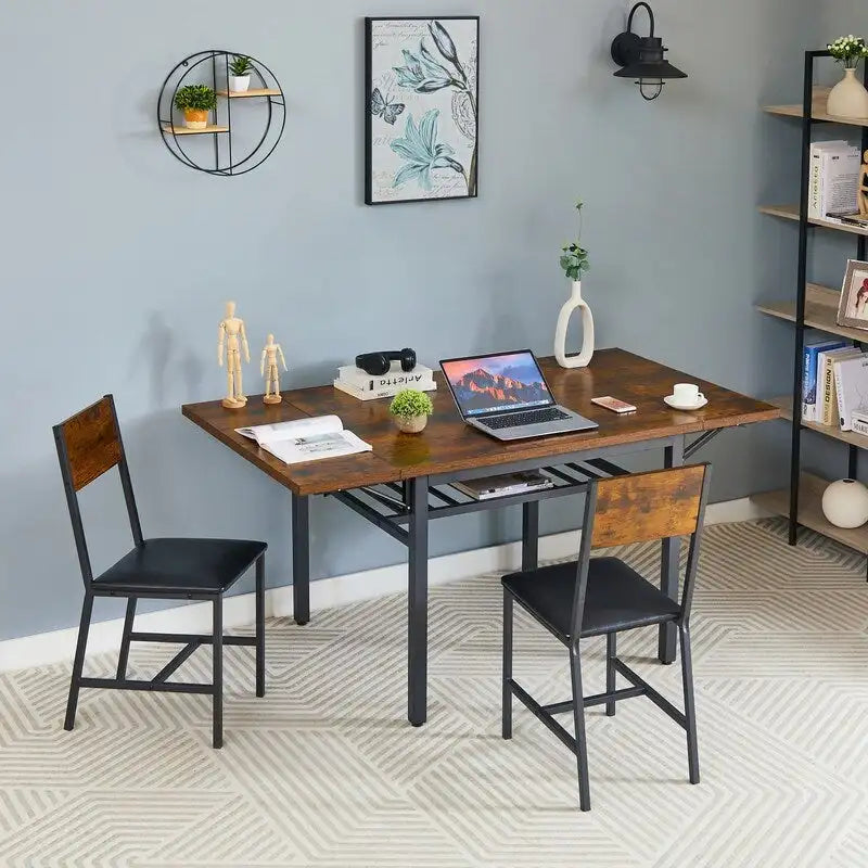 Table à manger pliable de style industriel rétro — Table rectangulaire en bois massif