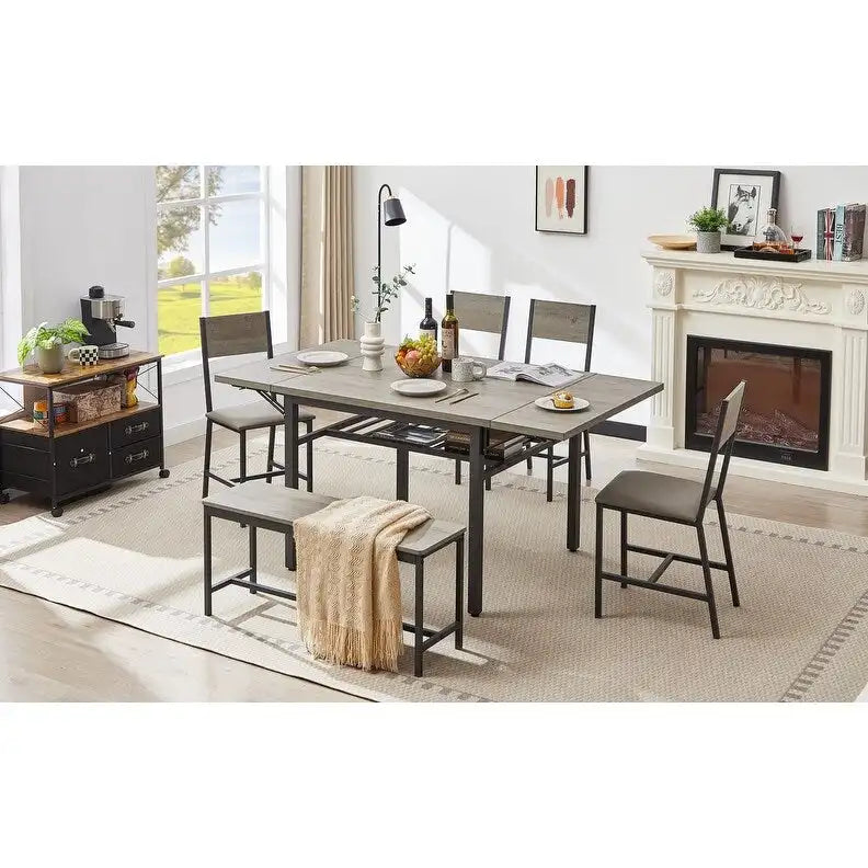 Table à manger pliable de style industriel rétro — Table rectangulaire en bois massif