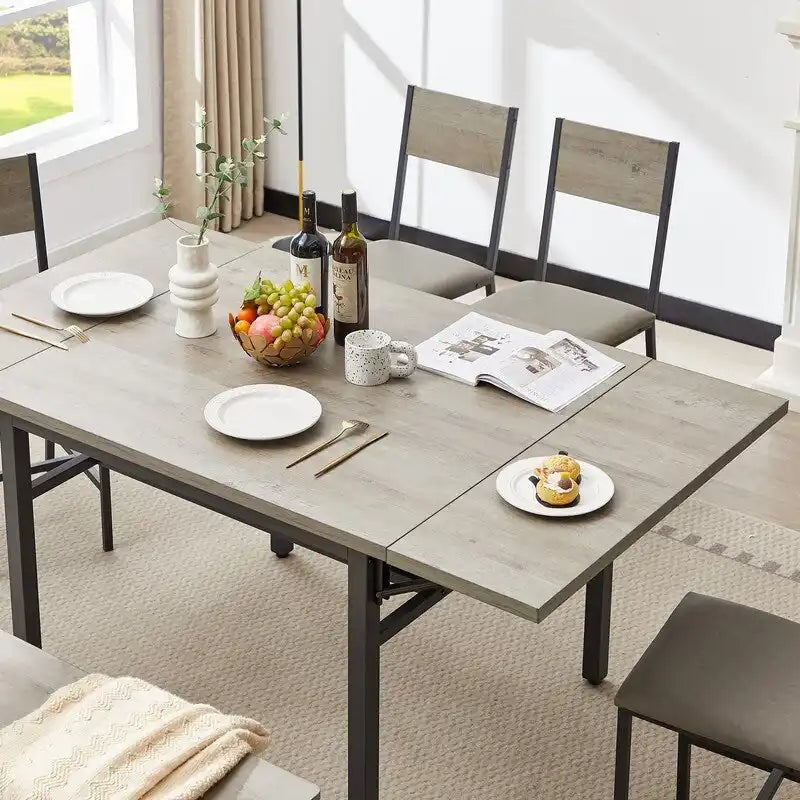 Table à manger pliable de style industriel rétro — Table rectangulaire en bois massif