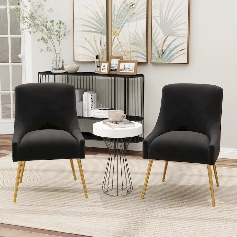 Chaise de salle à manger en velours sans accoudoirs, style moderne et glamour