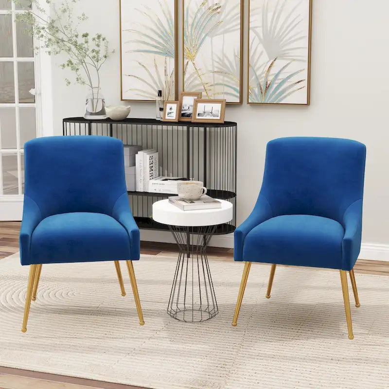 Chaise de salle à manger en velours sans accoudoirs, style moderne et glamour