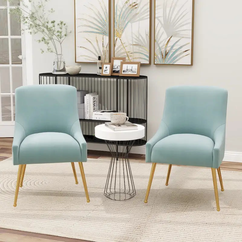 Chaise de salle à manger en velours sans accoudoirs, style moderne et glamour
