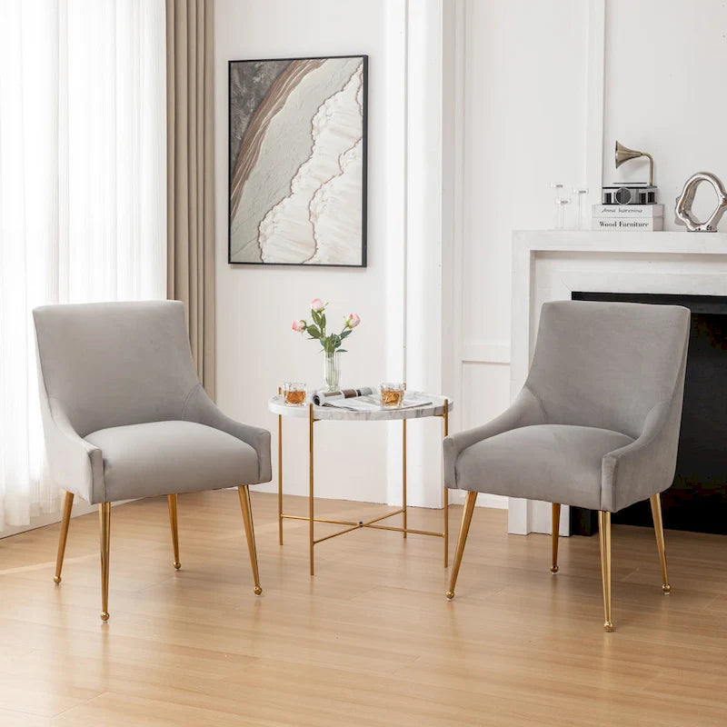Chaise de salle à manger en velours sans accoudoirs, style moderne et glamour