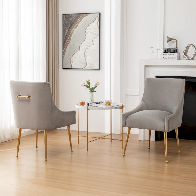 Chaise de salle à manger en velours sans accoudoirs, style moderne et glamour