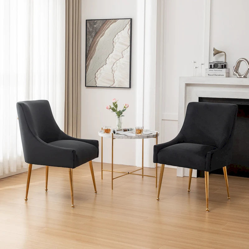 Chaise de salle à manger en velours sans accoudoirs, style moderne et glamour