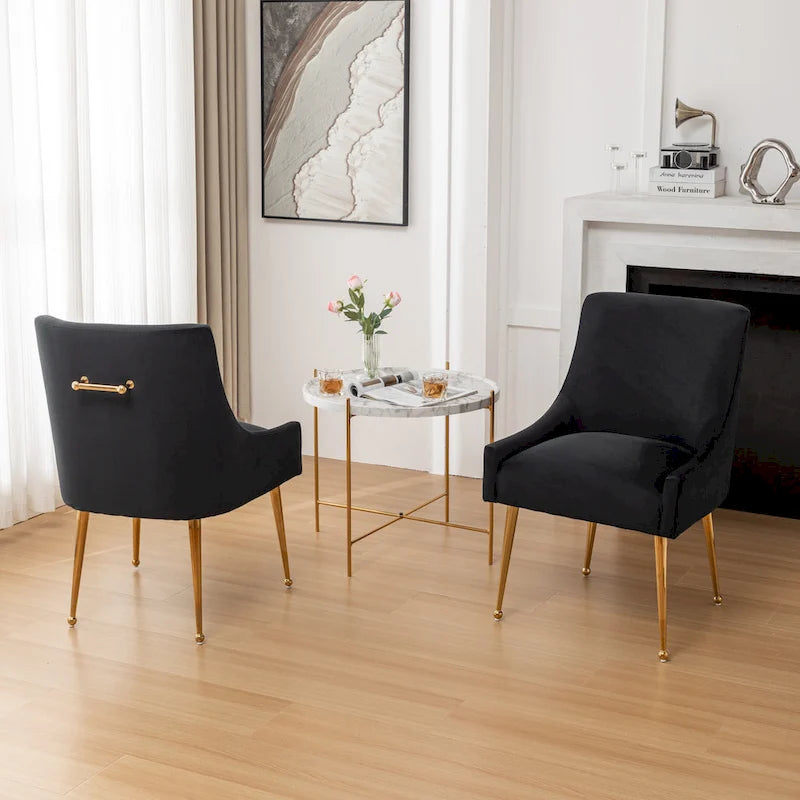Chaise de salle à manger en velours sans accoudoirs, style moderne et glamour