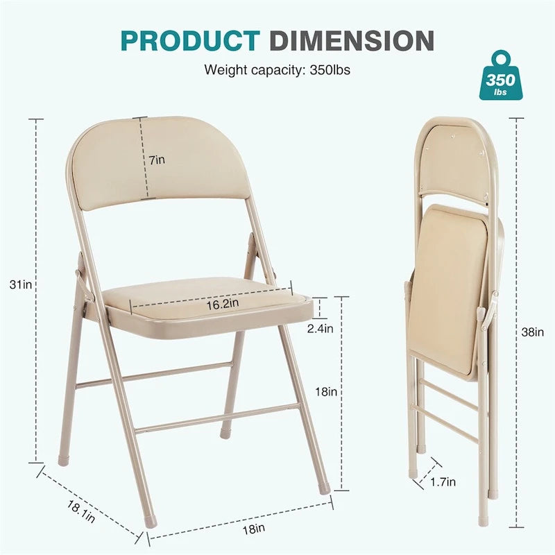 Chaise pliante, chaise pliante rembourrée en cuir, chaises en métal robustes