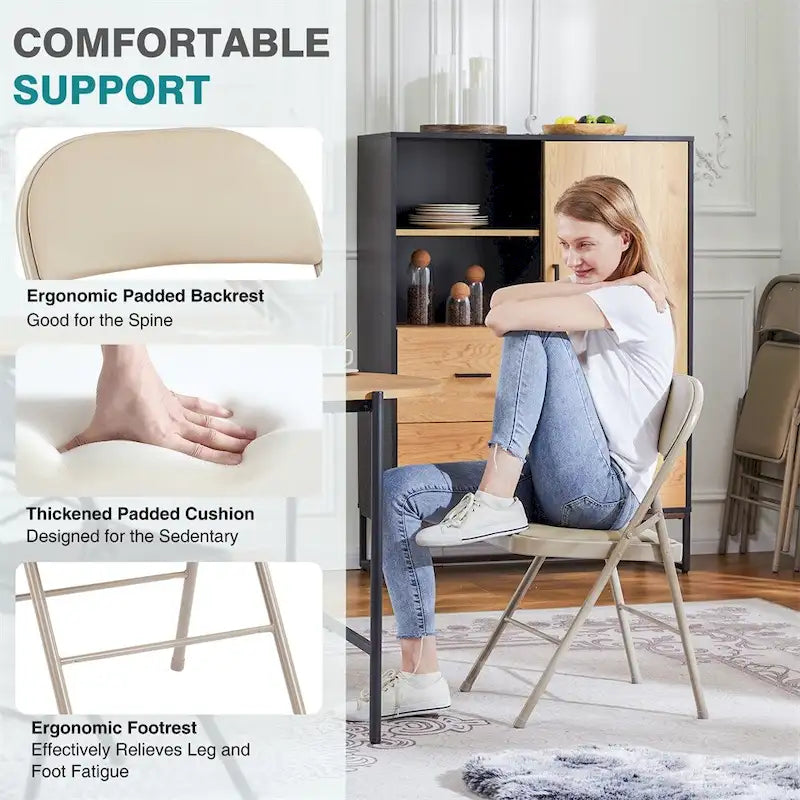 Chaise pliante, chaise pliante rembourrée en cuir, chaises en métal robustes