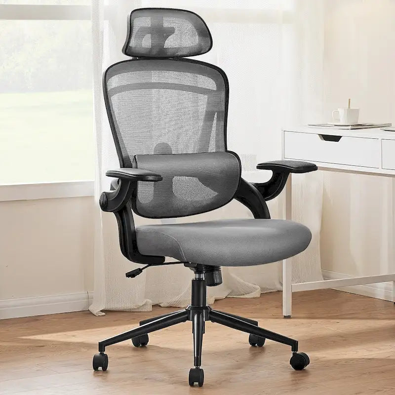 Chaise de bureau à dossier haut avec support lombaire et appui-tête réglables